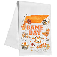 Handpainted Orange and White Game Day State of Tennessee with Football Icons Kitchen Towel