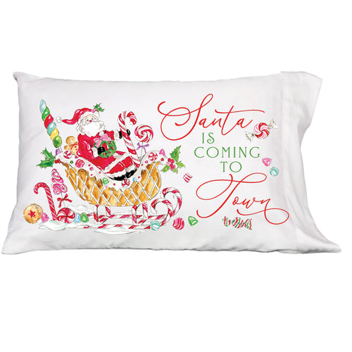 Santa Is Coming To Town Santa in Candy Pillowcase