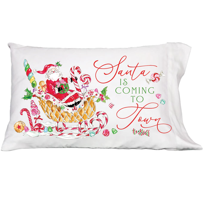 Santa Is Coming To Town Santa in Candy Pillowcase