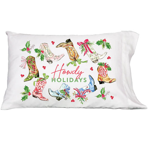 Howdy Holidays Christmas Boots Pillowcase