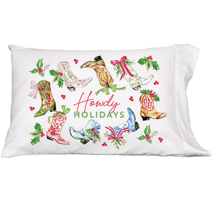 Howdy Holidays Christmas Boots Pillowcase