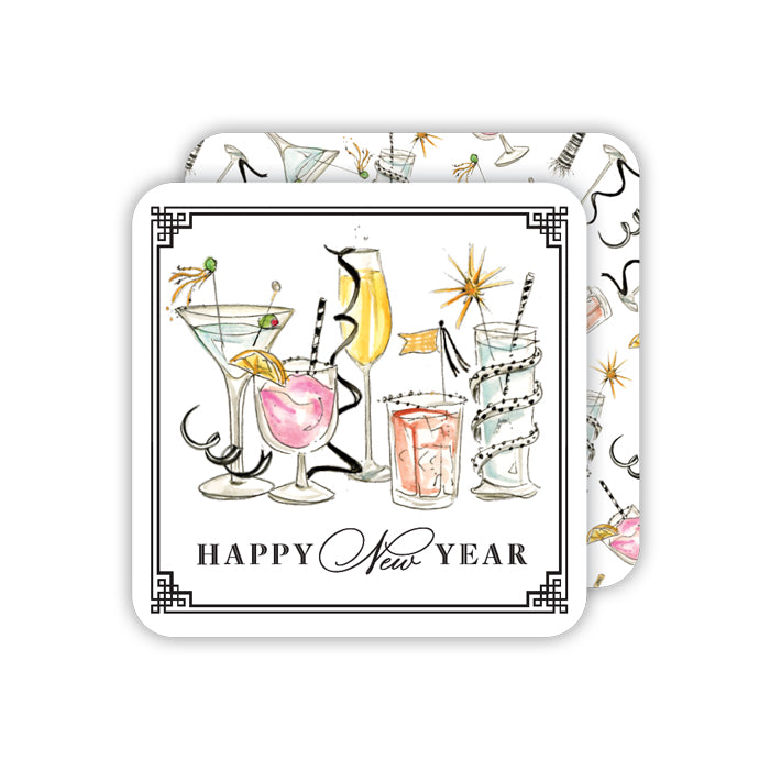 Hand Painted Happy New Year Festive Cocktails Coasters