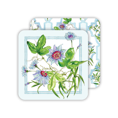 Blue Botanical Floral Paper Coasters