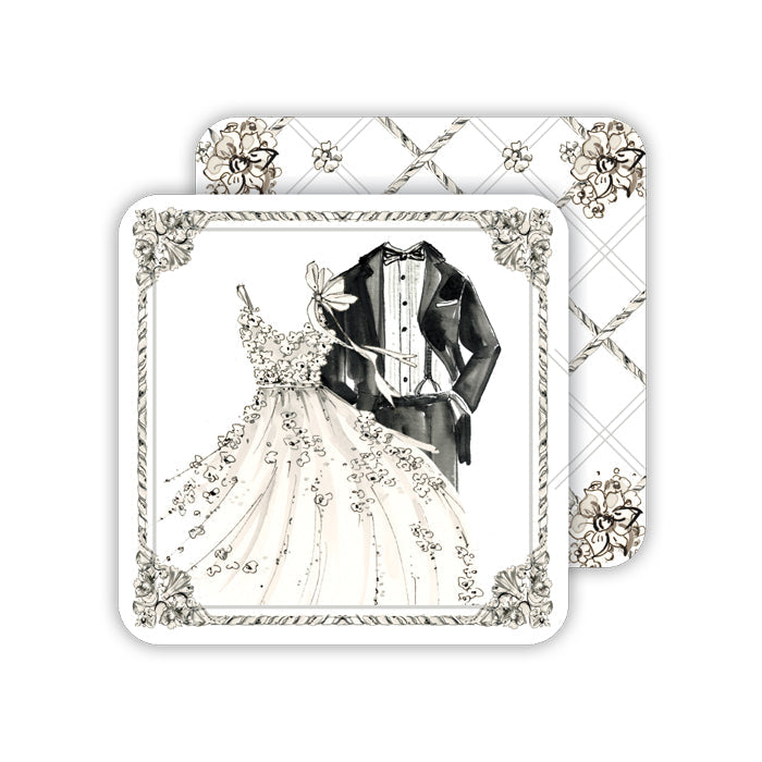 Hand Painted Formal Wedding Clothes Square Coasters