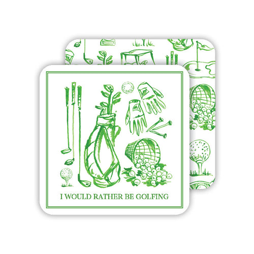 Green Golf Toile I'd rather be playing golf Square Coasters