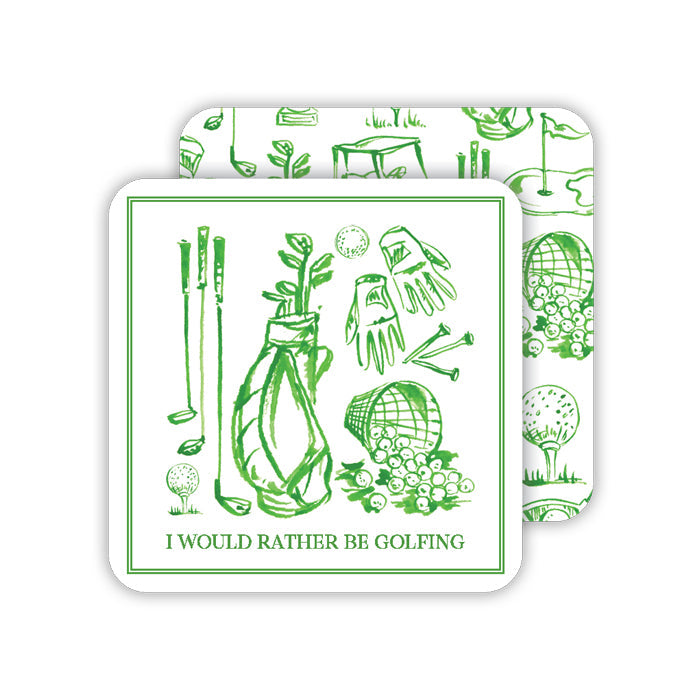 Green Golf Toile I'd rather be playing golf Square Coasters