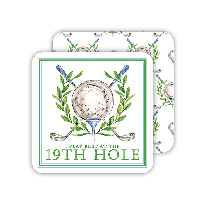Blue Golf Clubs Laurel 19th hole Square Coasters