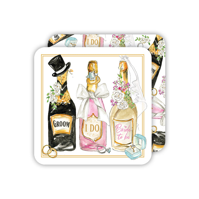 Hand Painted Wedding Bottles Square Coasters