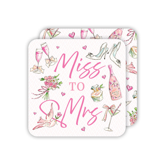 Hand Painted Miss To Mrs. Bridal Icons Square Coasters