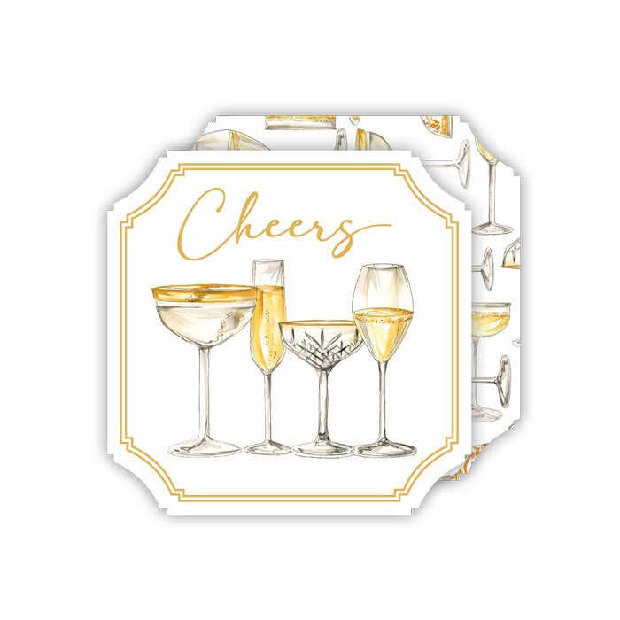 Hand Painted Cheers Champagne Glasses Square Coasters