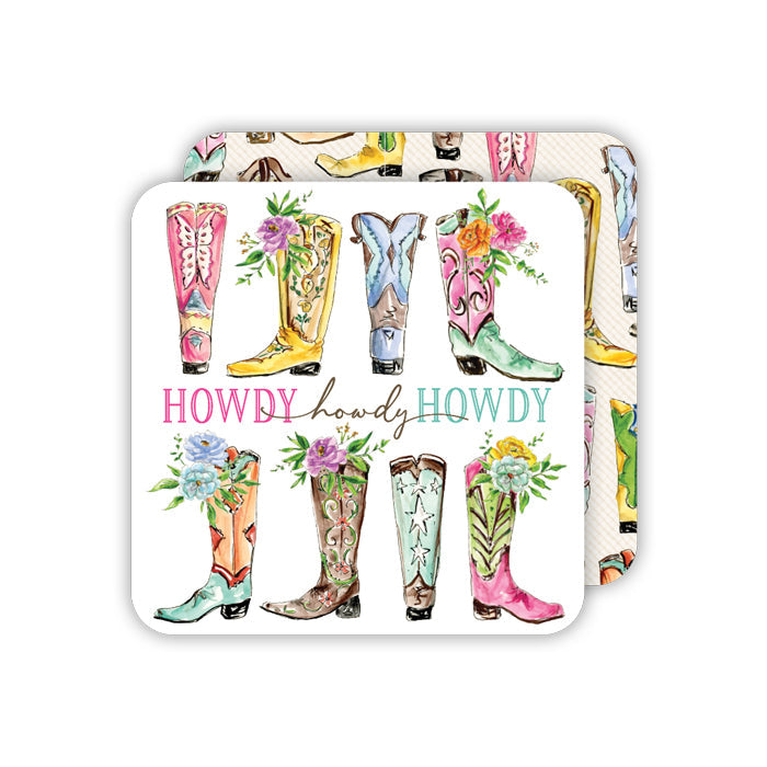 Howdy Fancy Boots With Flowers Square Coaster