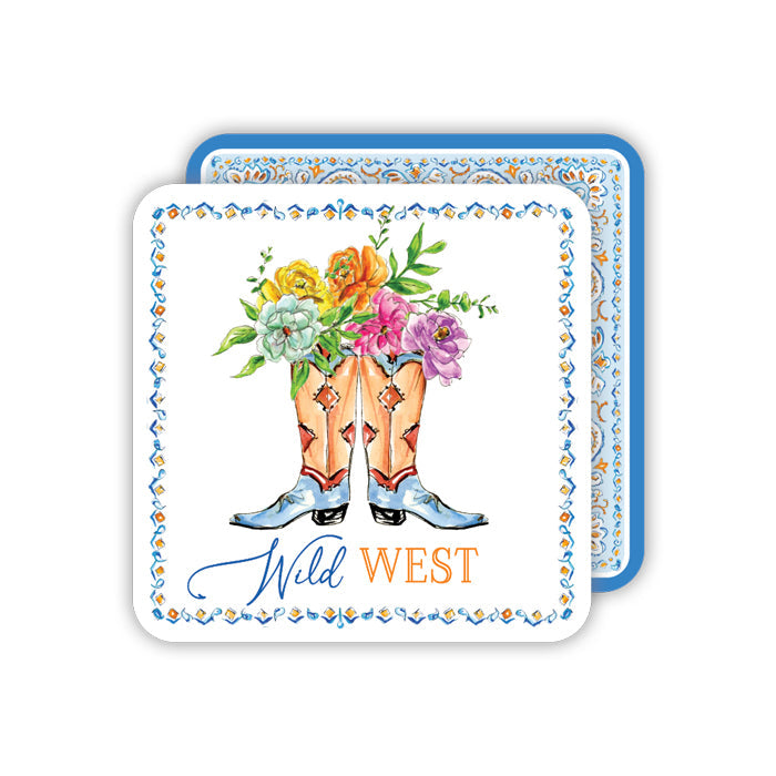 Blue & Orange Boots With Flowers Square Coasters