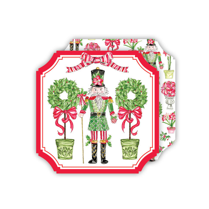 Poinsettia Nutcracker with Topiaries Die-Cut Coaster