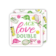 Ace Love Double Tennis Icons Pink Green Square Coaster