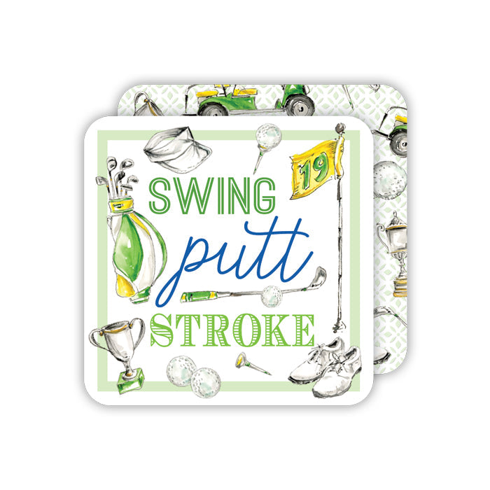Swing Putt Stroke Green White Golf Icons Square Coasters