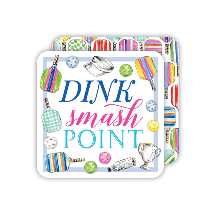 Dink Smash Point Pickleball Paddles Square Coasters