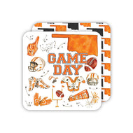 Handpainted Orange and Black Game Day with State of Oklahoma & Football Icons Square Coasters