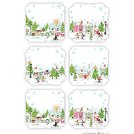 Pink Snowy Village Die-Cut Stickers