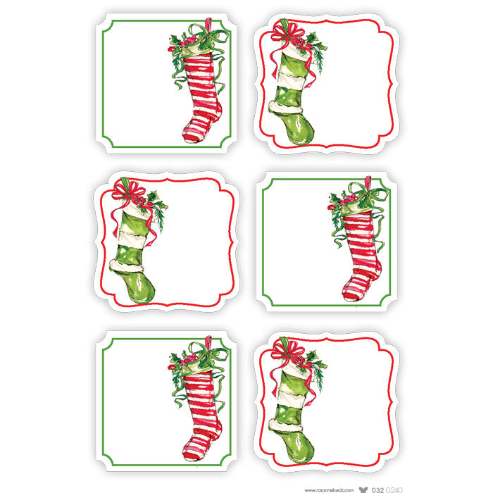 Red & Green Stockings Die-Cut Sticker Sheet