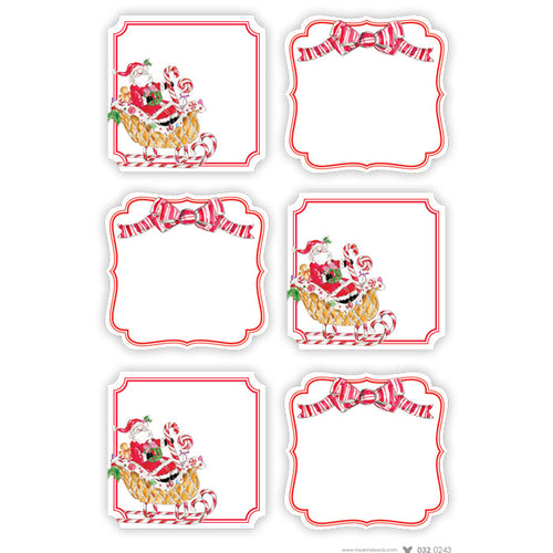 Santa in Candy Gingerbread Sleigh & Red Bow Sticker Sheets
