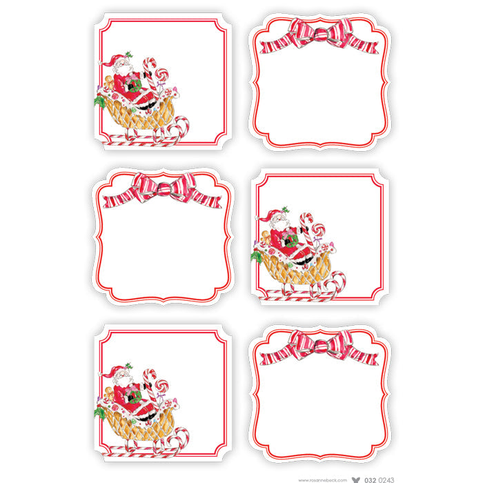 Santa in Candy Gingerbread Sleigh & Red Bow Sticker Sheets