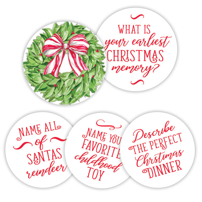 Christmas Berries Wreath with Red Bow Conversation Coasters