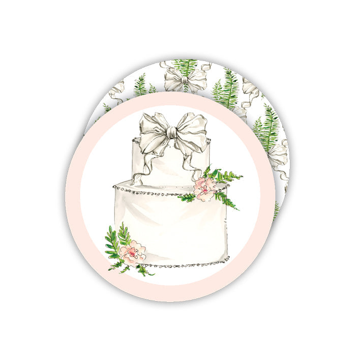 Wedding Cake with Bow and Flowers Round Coasters