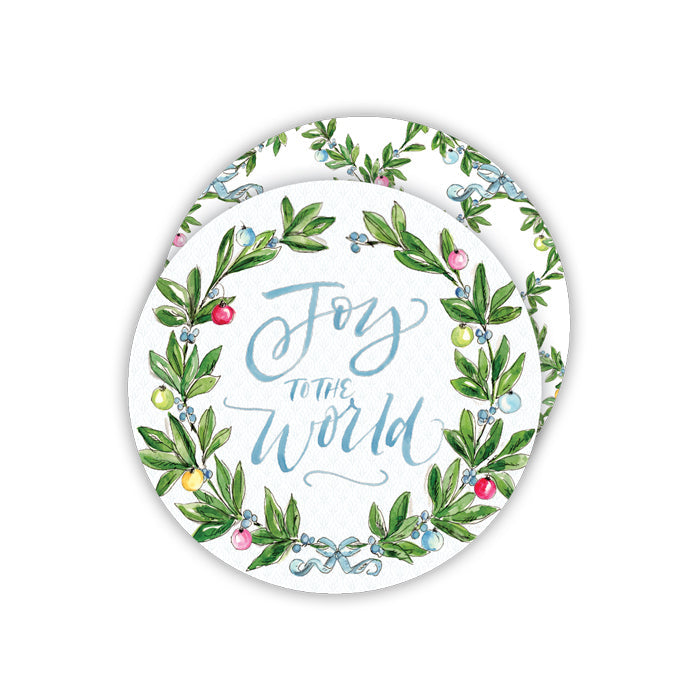 Joy to the World Wreath with Ornaments Round Coasters