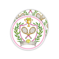 Hand Painted Pink Tennis Crest Round Coasters