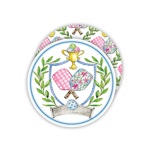 Preppy Pickleball Crest Round Coasters