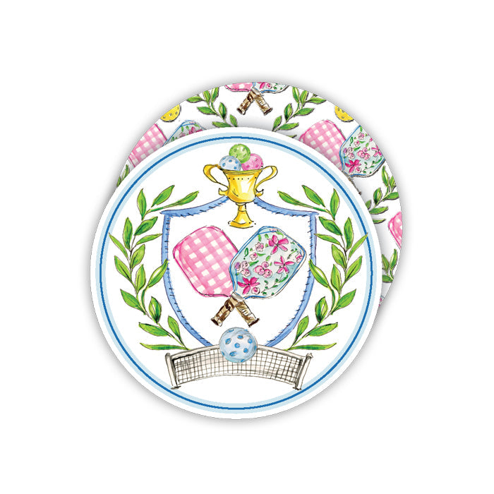 Preppy Pickleball Crest Round Coasters