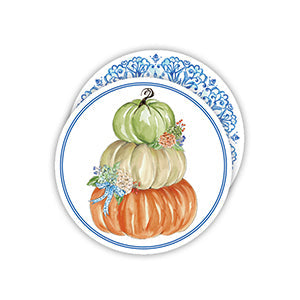 Autumn Feast Pumpkin Stack With Hydrangeas Round Coaster