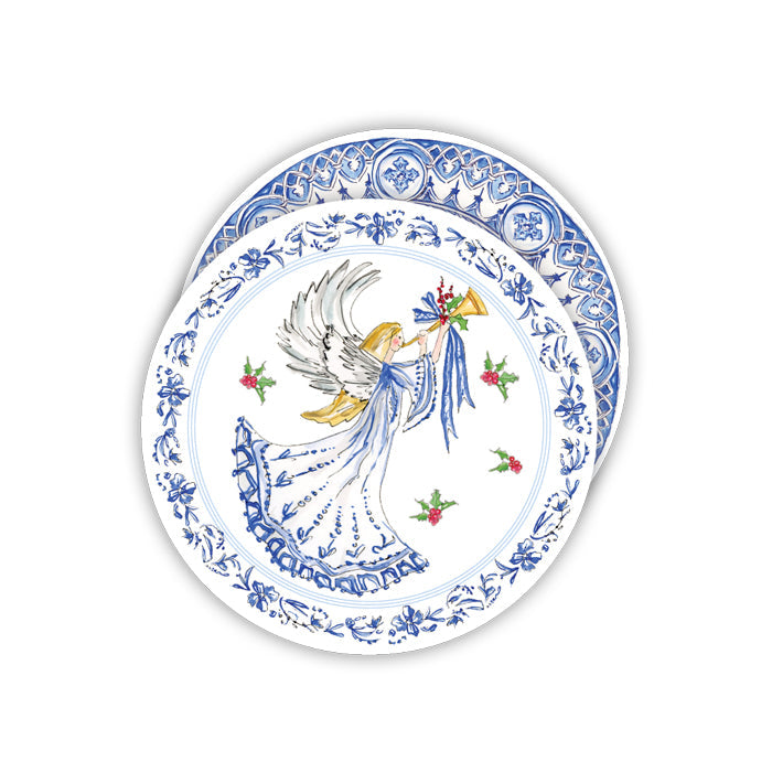Blue Chinoiserie Angel with Traumpet Round Coasters