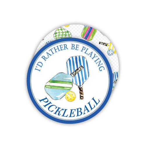 I'd Rather Be Playing Pickleball Paddles Balls Round Coaster