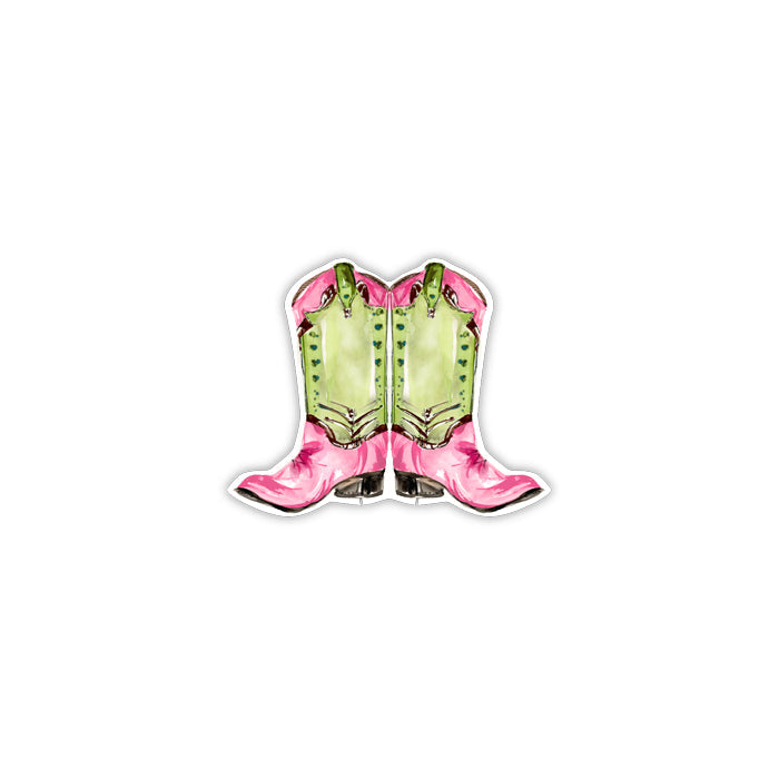 Hand Painted Pink & Green Boots Cup Accents