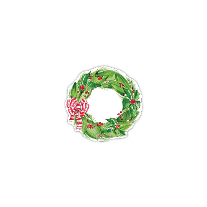 Christmas Wreath Berries with Red Striped Bow Cup Accent