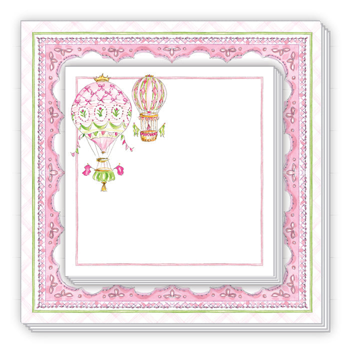 Pink Sweet Border with Pink Hot Air Balloons Notepad Duo