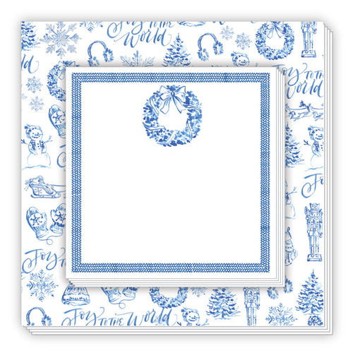 Blue Christmas Toile Notepad Duo