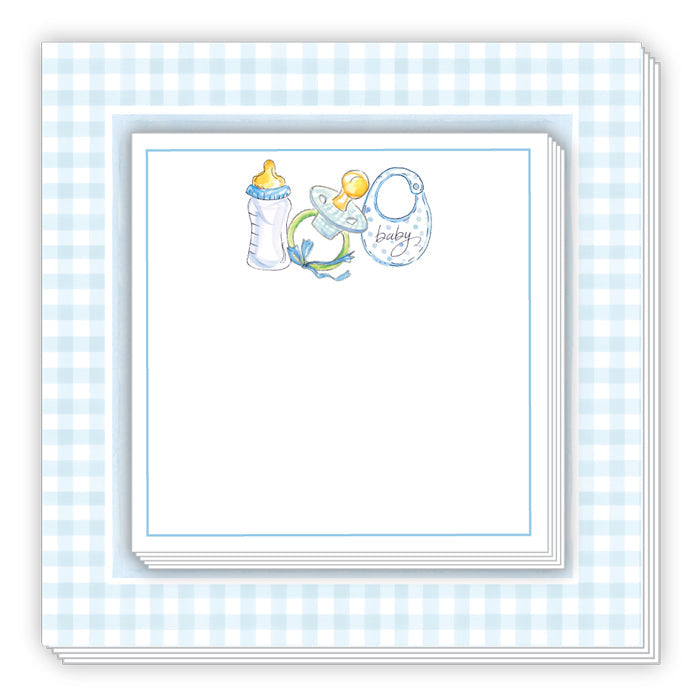 Blue Baby Bottle, Bib And Paci Notepad Duo