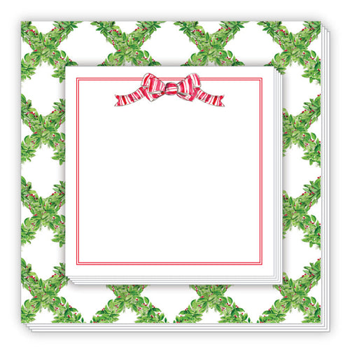 Red and White Striped Bow Holly Trellis Notepad Duo