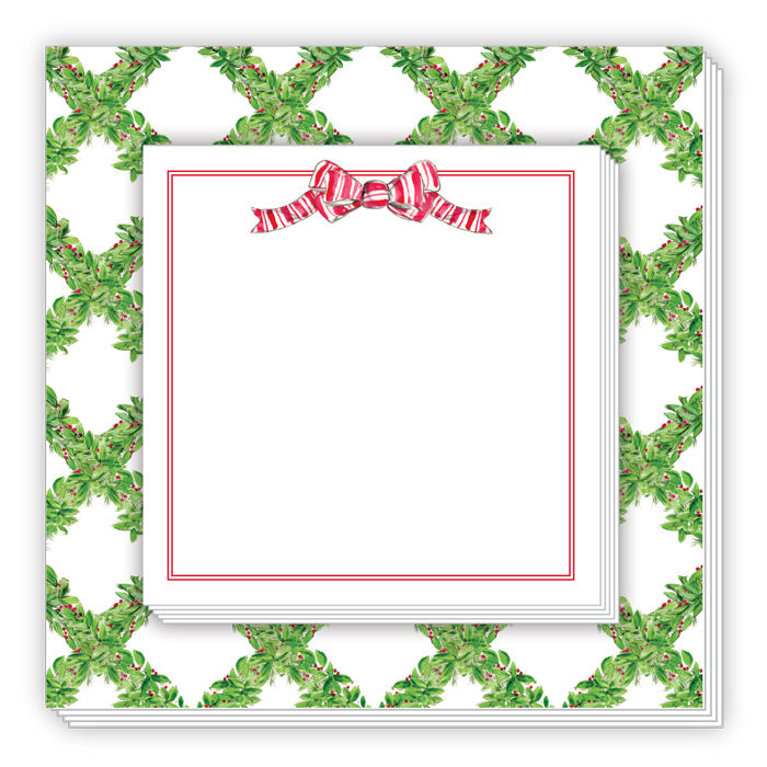 Red and White Striped Bow Holly Trellis Notepad Duo