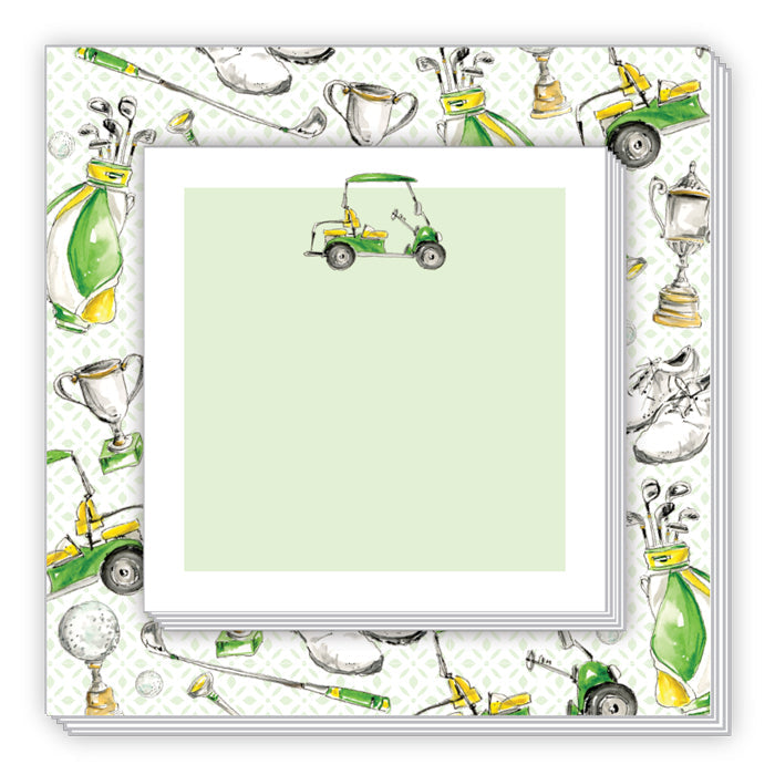 Golf Club Bag and Icons Green and Yellow Notepad Duo