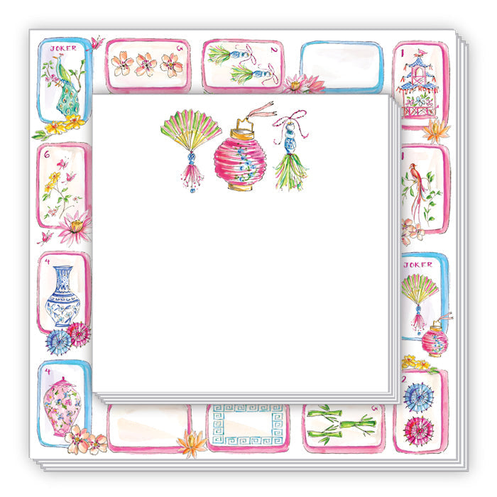 Mahjong Tiles Fan Lantern Tassel Bamboo Notepad Duo