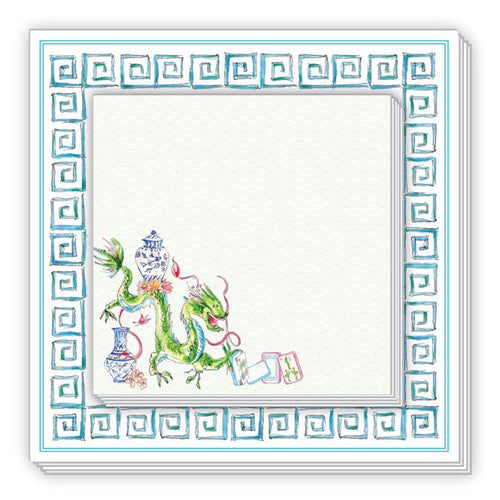 Blue Border and Green Mahjong Dragon Notepad Duo