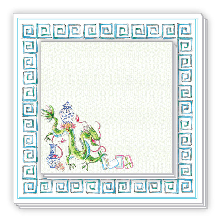 Blue Border and Green Mahjong Dragon Notepad Duo