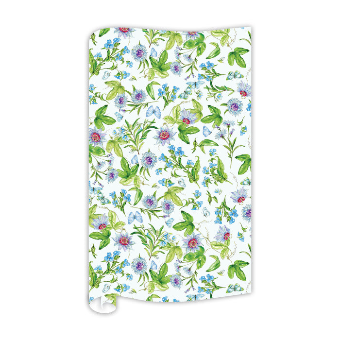 Hand Painted Blue Botanical Garden Wrapping Paper