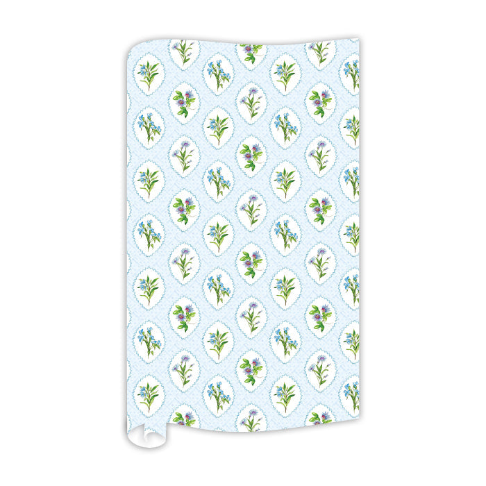 Hand Painted Blue Botanical Medallions Wrapping Paper