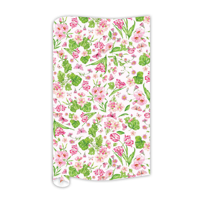 Hand Painted Pink Botanical Garden Wrapping Paper