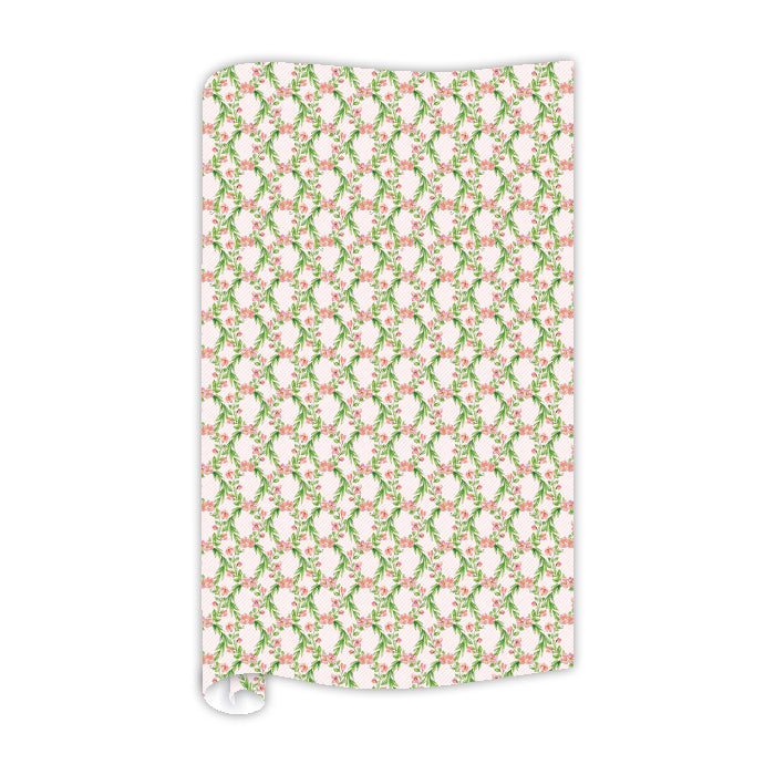 Garden Party Green & Coral Floral Trellis Wrapping Paper