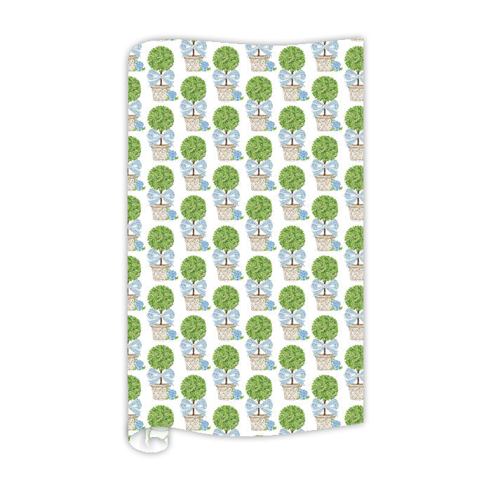 Garden Party Topiaries With Blue Bow Wrapping Paper